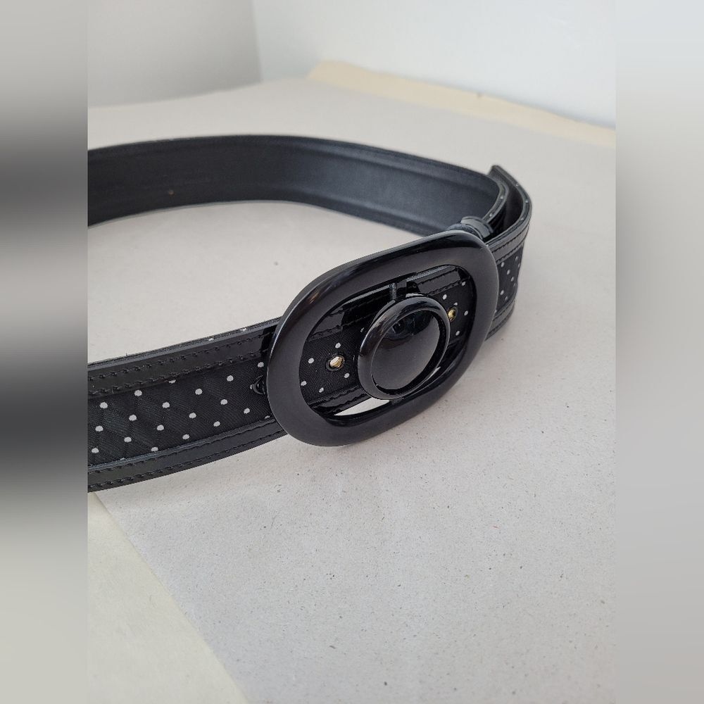 Emporio Armani Black Polka Dot Belt Leather Size 42 Women Designer Office Career - Picture 3 of 8